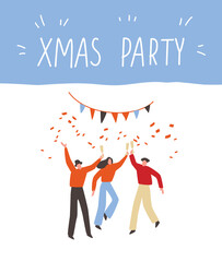 Christmas, xmas eve party. People simple minimal style celebrate Christmas. People at the party dance. Happy friends.