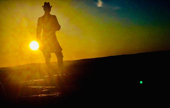 Gettysburg Statue Silhouetted By Golden Sunset