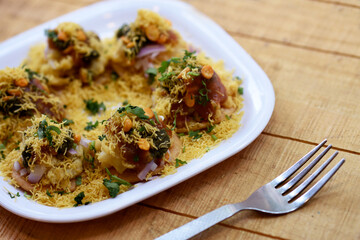 Sev Batata Puri - popular indian snacks or street food
