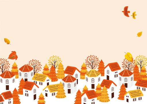 秋の街並み風景　背景イラスト