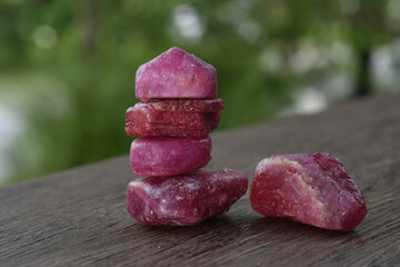 Red ruby
A lump placed together into a layer On a natural background