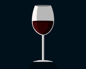 Red wine in champagne glass isolated on blue background. icon vector illustration.
