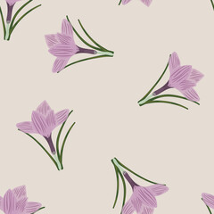 seamless floral pattern with hand drawn crocus. creative floral designs for fabric, wrapping, wallpaper, textile, apparel. vector illustration