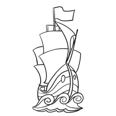 sketch of a sailboat, ship, coloring book, isolated object on a white background, vector illustration,