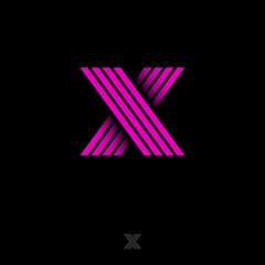 X logo. X monogram consist of some strips, isolated on a black background. Logo can be used for web, clothes, sport or business. Network, web, UI icon.