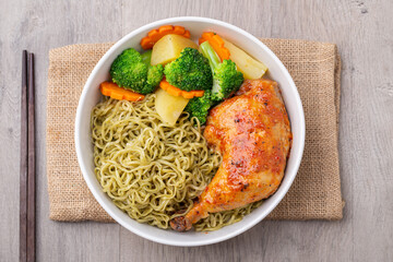top view of roast chicken noodle - asian food style