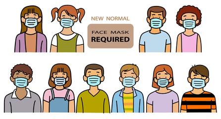 Group of children wearing medical masks to prevent disease