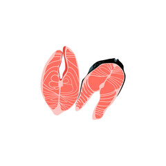 Steak of fresh salmon fish. Delicious marine cuisine, restaurant, sushi food menu design. Organic natural healthy nutritious vegetarian food cartoon vector illustration isolated on white background