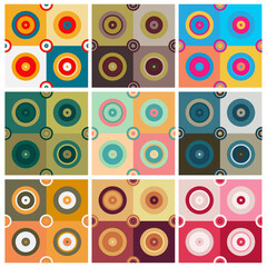 Abstract geometrical four circle seamless pattern with colour combinations. Modern design, minimalist, suitable for wallpapers, fabric pattern, banners, backgrounds, cards, etc.