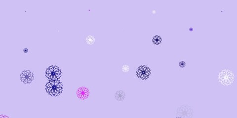 Light purple, pink vector doodle background with flowers.