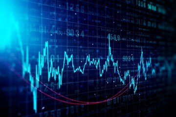 Abstract virtual financial graph hologram on blue background, forex and investment concept. 3D Rendering