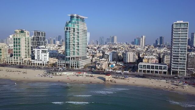 Tel Aviv skyline. TLV coastline from a Mediterranean point of view