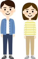 直立している若者男性と若者女性