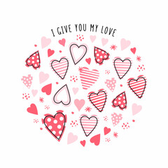 Illustration with hand drawn hearts.