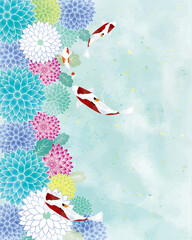 Fototapeta na wymiar 和風背景素材　日本庭園　錦鯉
