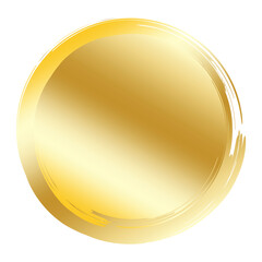 Gold coin. Vector golden circle icon. Button in the form of money. Shiny object. Illustration of finance and greed. Stock Photo.