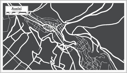 Assisi Italy City Map in Black and White Color in Retro Style. Outline Map.