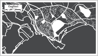 Cagliari Italy City Map in Black and White Color in Retro Style. Outline Map.