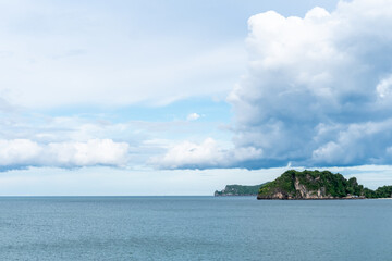 Tropical nature clean beach and island in summer blue sky.