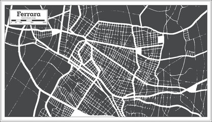 Ferrara Italy City Map in Black and White Color in Retro Style. Outline Map.