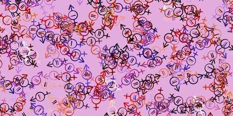 Naklejka premium Light Purple, Pink vector backdrop with woman's power symbols.