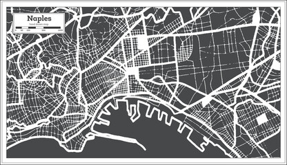 Naples Italy City Map in Black and White Color in Retro Style. Outline Map.