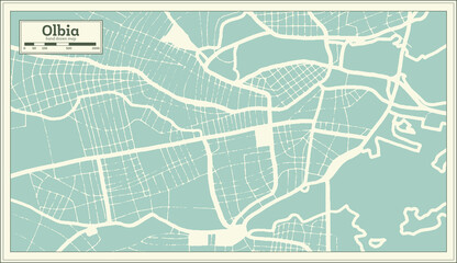 Olbia Italy City Map in Retro Style. Outline Map.