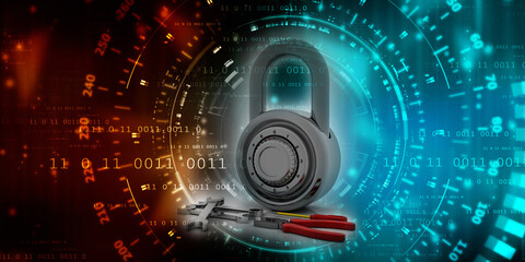 3d illustration hardware tools details protection lock
