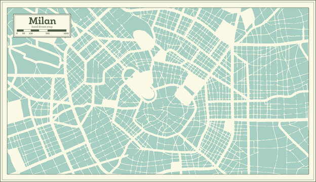 Milan Italy City Map in Retro Style. Outline Map.