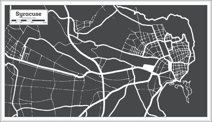 Syracuse Italy City Map in Black and White Color in Retro Style. Outline Map.