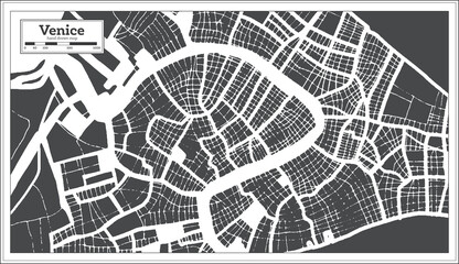Venice Italy City Map in Black and White Color in Retro Style. Outline Map.