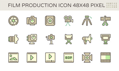 Film and film production vector icon set design, 48X48 pixel perfect and editable stroke.