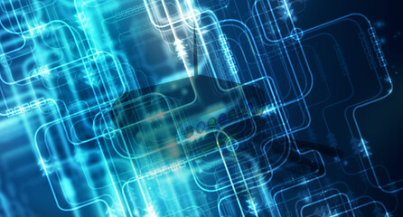 2d illustration Abstract futuristic electronic circuit technology background