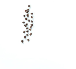 coffee beans isolated on white background from top view.