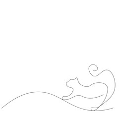 Cat animal on white background. Continuous line draw. Vector illustration