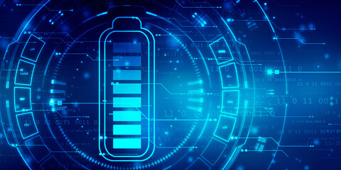 2d rendering Electrical energy and power supply source concept, accumulator battery with charging level indicator