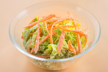 Coleslaw salad, coleslaw, carrot, mayonnaise and mustard
