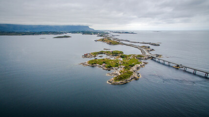 Atlantic road in Norway. bridges and road between islands in the Atlantic Ocean. View from above