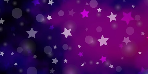 Dark Purple vector layout with circles, stars. Abstract design in gradient style with bubbles, stars. Pattern for design of fabric, wallpapers.