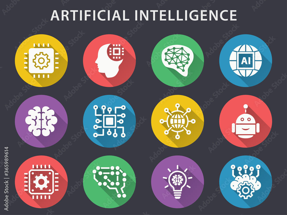 Poster artificial intelligence vector icons set.