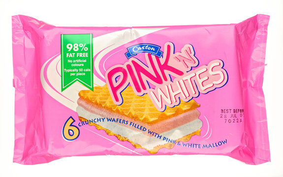 London, England - September 16, 2007: Packet of Pink 'n' Whites, Marshmallow and Wafer Snack made by Caxton in the UK since 1967.