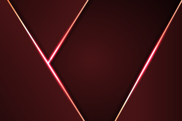 Modern abstract graphic design background. Geometric shapes, iridescent neon stripes and lines on a burgundy gradient.