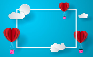 Illustrated love paper red balloons with beautiful shapes. There is a frame for writing. Happy Valentine's Day