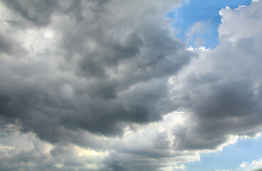 The Sky before storm and heavy rain coming. Sky with dark gray cloud. The sky in rainy season