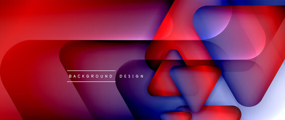Triangle shapes geometric abstract background. 3D shadow effects and fluid gradients. Modern overlapping forms wallpaper for your text message