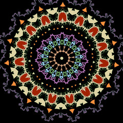Symmetrical floral pattern on a black