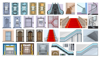 Staircase of escalator vector illustration on white background. Isolated cartoon set icon stairway. Vector cartoon set icon stair. © VectorVicePhoto