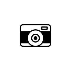 Camera icon in black flat glyph, filled style isolated on white background