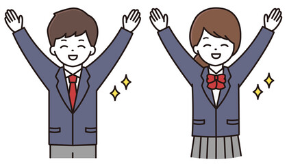 男子学生 女子学生 万歳 イラスト