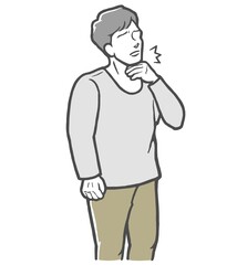 のどの痛みを感じる長袖を着た若い男性